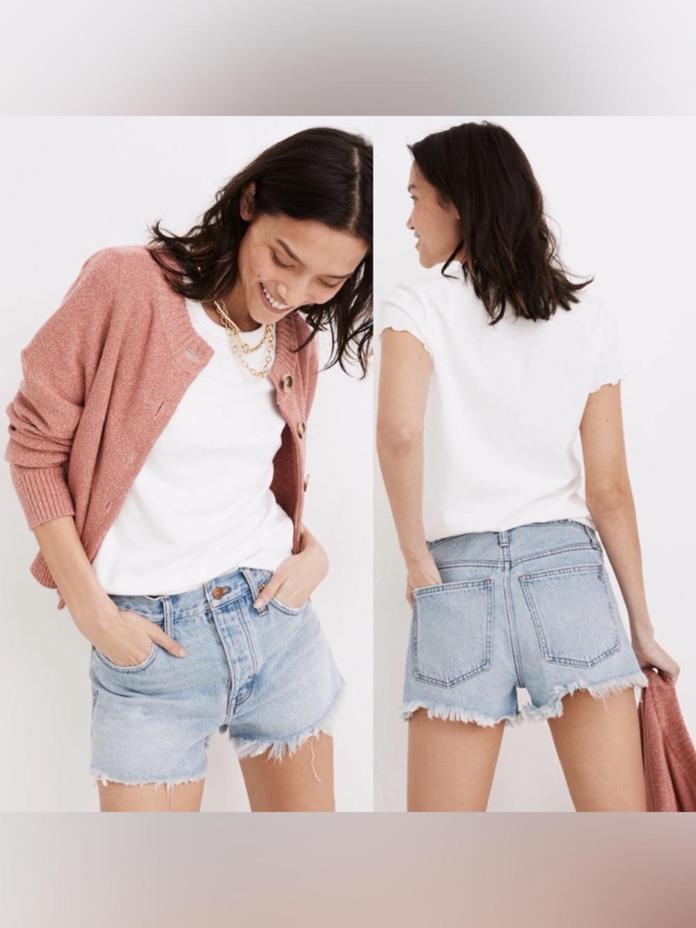 Madewell Rigid Button Fly Relaxed Denim Cut Off Distressed Jean Shorts 27‎